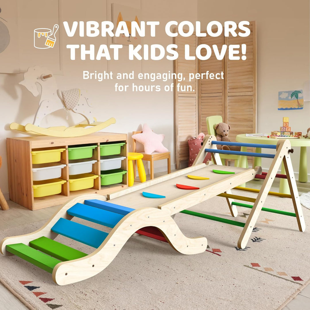 Montessori Indoor Spielset: 7-in-1 Klettergerüst mit Rutsche, Bogen & Matte für Kleinkinder und Kind