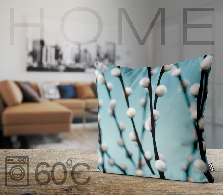 VOID Weidenkätzchen Deko Ostern Kissenbezug 60x60 Kissenhülle Polyester Zierkissen Couchkissen Oster