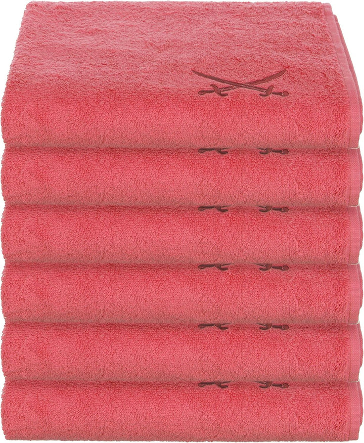 Sansibar Handtuch 6er Set 50x100 cm 100% Baumwolle mit gesticktem Säbel Logo Badtuch Coral 6er Set C