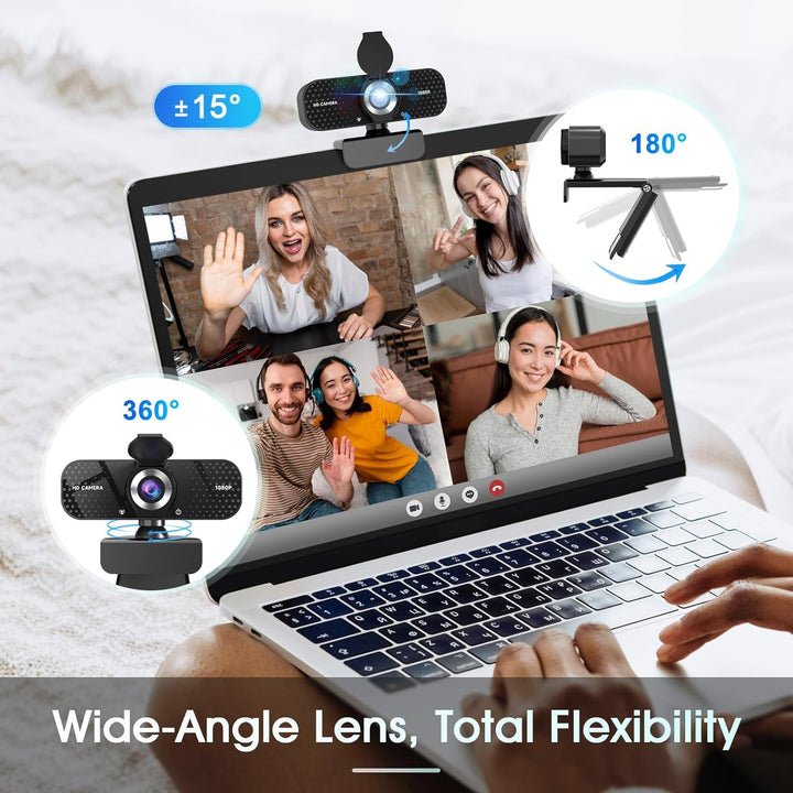 TRAUSI Full-HD-Webcam mit 1080p, Weitwinkelobjektiv & geräuschunterdrückendem Mikrofon, automatische