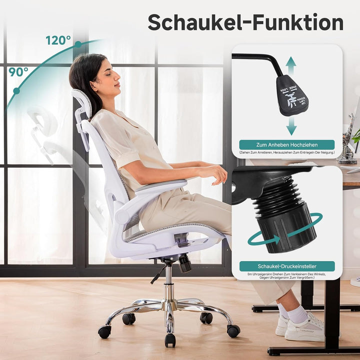 COMHOMA Bürostuhl, Schreibtischstuhl, ergonomischer Netzstuhl, mit doppellagigem Netzgewebe, atmungs