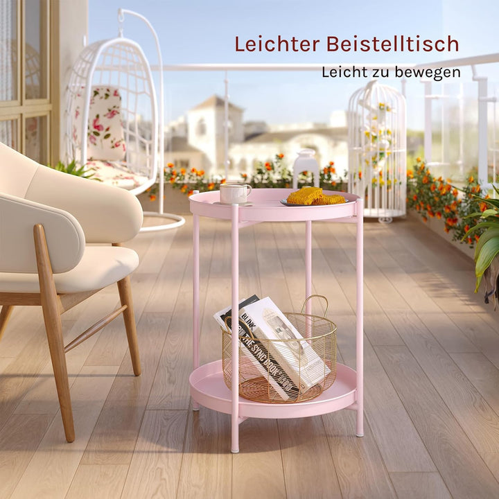 WOLTU Beistelltisch rund, Couchtisch mit Stauraum, 2 abnehmbare Tabletts, Wohnzimmertisch Nachttisch
