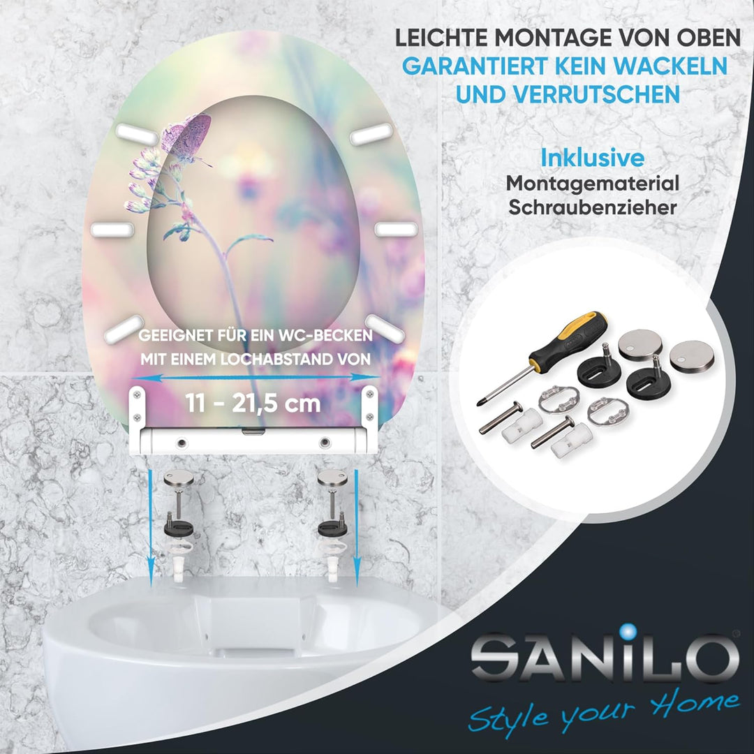 Sanilo WC Sitz mit Absenkautomatik & Schnellverschluss, Toilettendeckel per Knopfdruck abnehmbar, ei