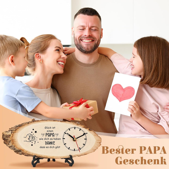 KAAYEE Papa Geschenk, Holzuhr Geschenke für Papa zum Vatertag Geburtstag Valentinstag Ostern, Bester