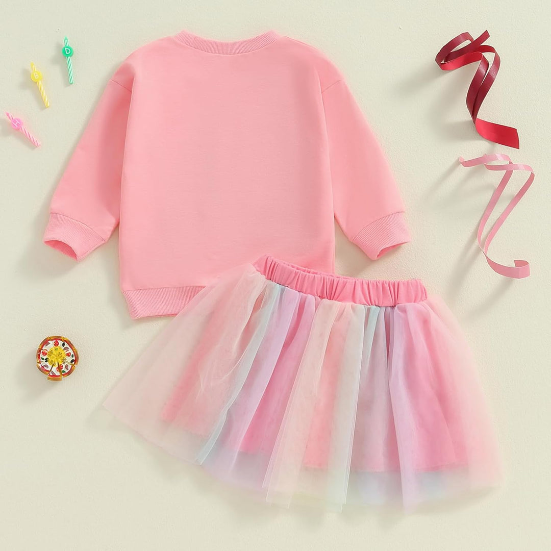 Baby Mädchen Geburtstag Outfit Prinzessein Spitzen Rock Set Langarm Buchstaben Stickerei Sweatshirt+
