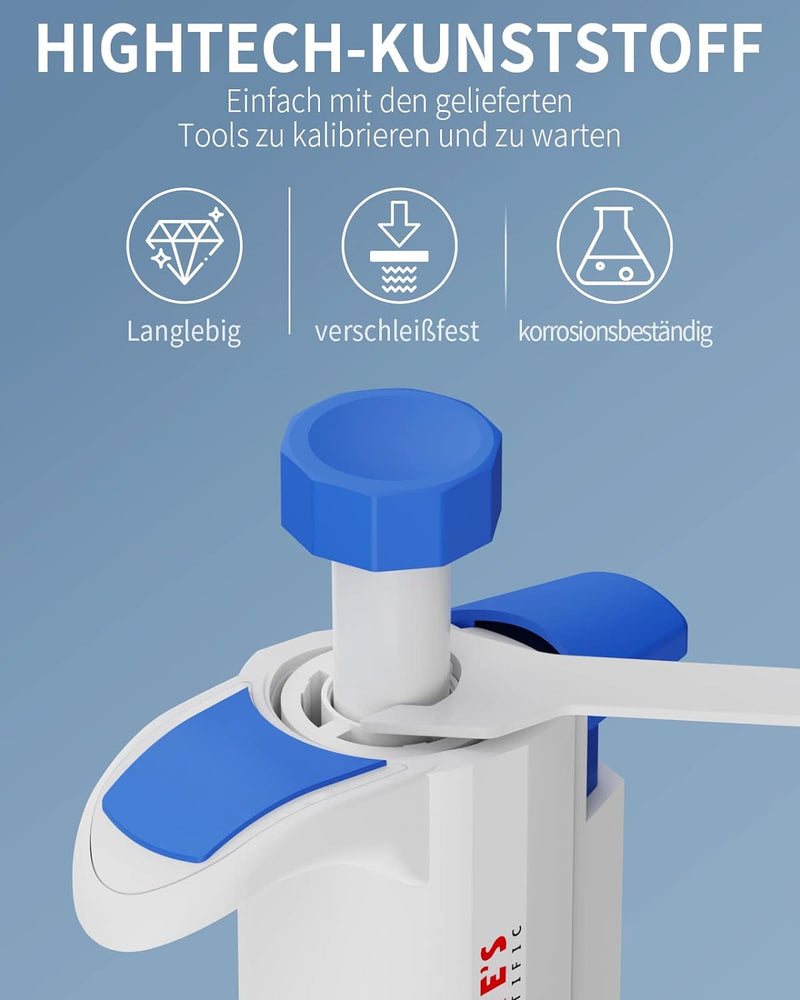 0,1-2,5μL Pipetten Pipettor Mikropipette Labor Einkanal Pipettierer Mikroliterpipetten Autoklavierba