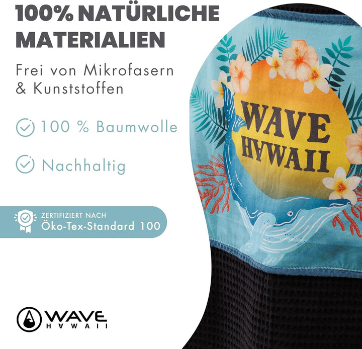 WAVE HAWAII Travel Poncho Pahoa S/M Surfponcho Duschponcho Umkleidehilfe 100% Baumwolle für Damen He