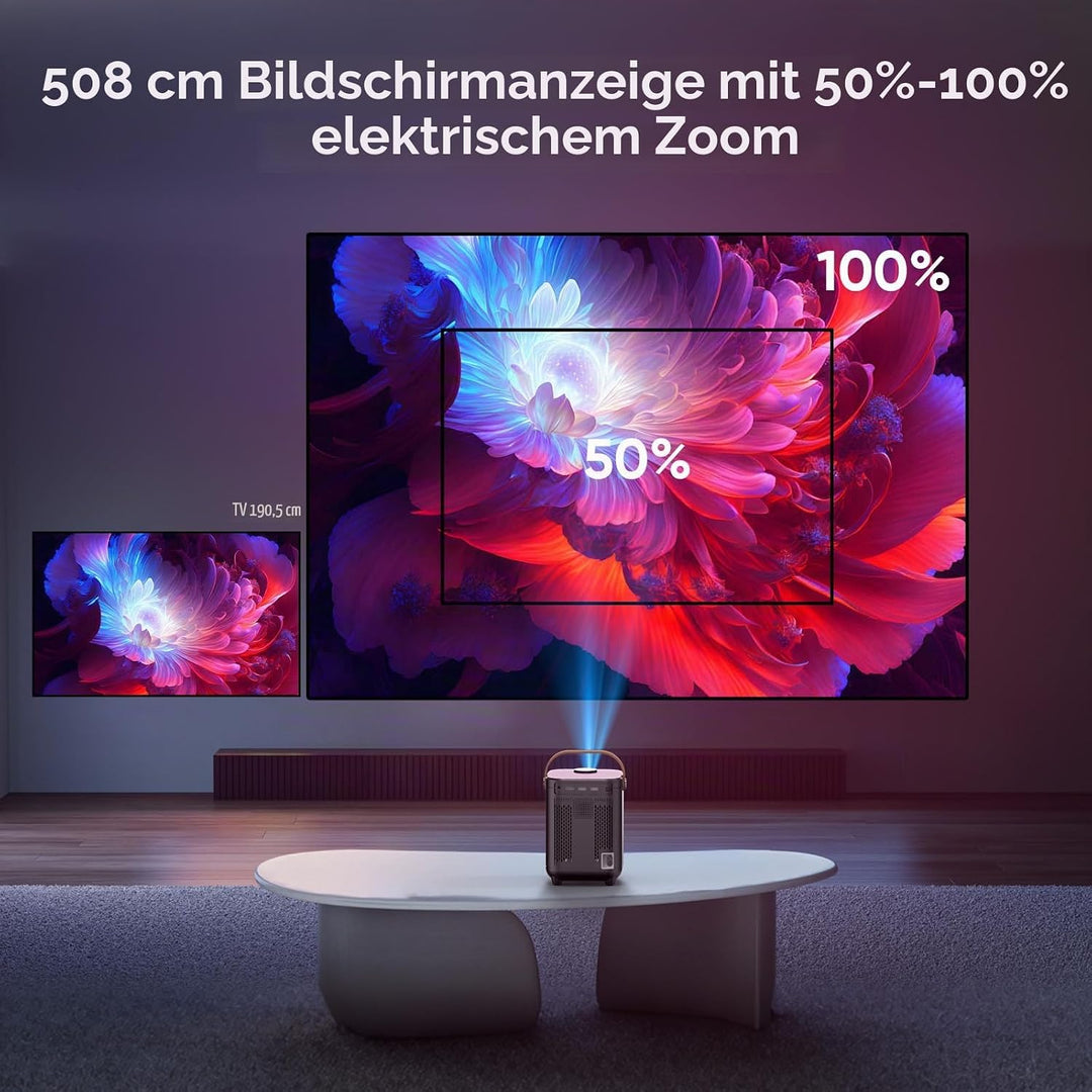 Puxinat Beamer, Elektrischer Fokus/Auto Trapezkorrektur WiFi Bluetooth Mini Beamer 4K Full HD 1080P