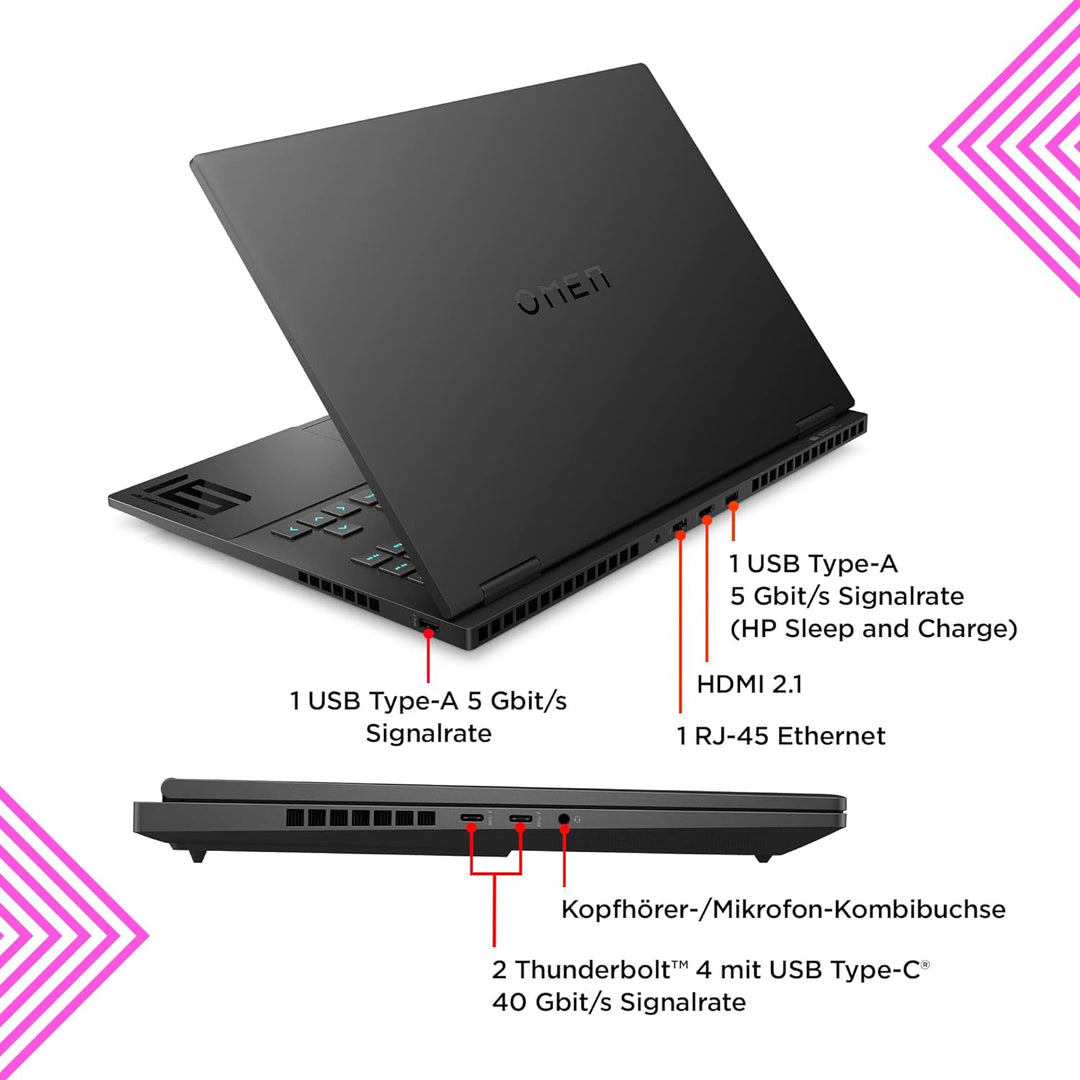 OMEN Gaming Laptop, 16,1" QHD 240Hz Display, AMD Ryzen 9 7940HS, 32 GB DDR5 RAM, 2 TB SSD, NVIDIA Ge