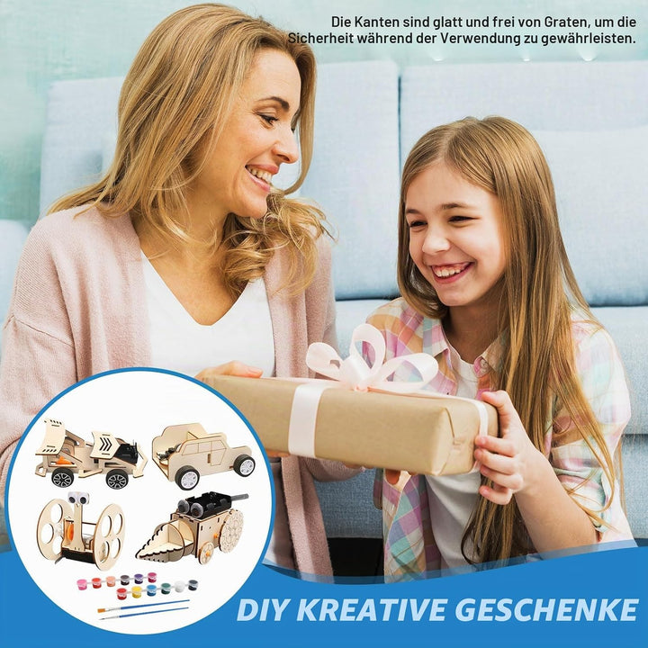 4 Stück Experimente für Kinder, Elektronik Baukasten DIY STEM Spielzeug, Holz Wissenschaft Bausatz S