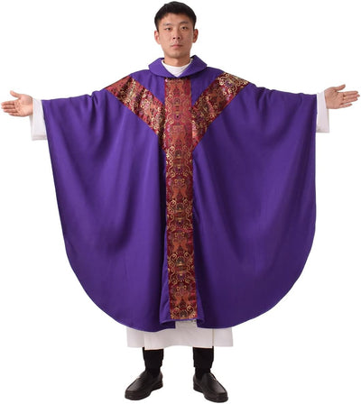 BLESSUME Priester Messgewand katholisch Stickerei Lila Kirche Vater Masse Robe Unisex, One Size Lila
