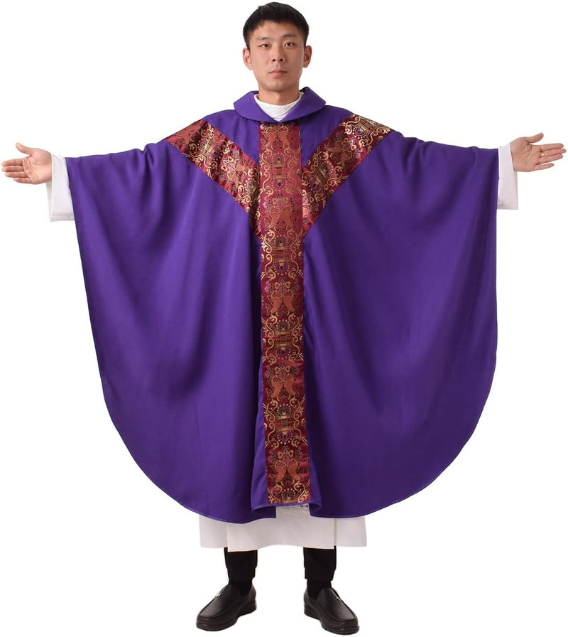 BLESSUME Priester Messgewand katholisch Stickerei Lila Kirche Vater Masse Robe Unisex, One Size Lila