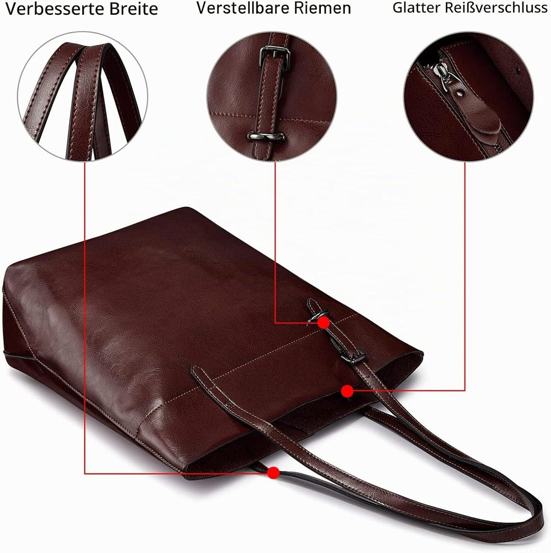 S-ZONE Damen Echtleder Tasche Shopper Gross Tote Handtasche Henkeltasche (Kaffee), Kaffee