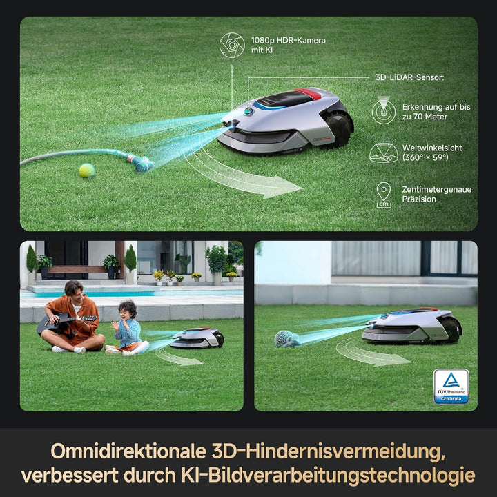 DREAME Mähroboter A2 ohne Begrenzungskabel, 360° 3D LiDAR + AI Vision, Auto-Begrenzungseinrichtung,3