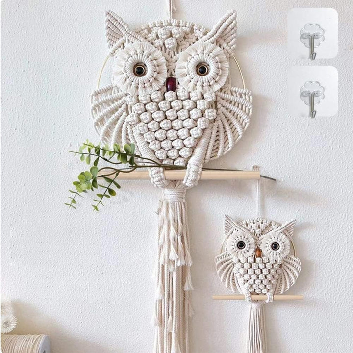 YSGLIFE 2 x Eulen Makramee Wandbehang Wanddekoration Handgefertigt Boho Ornament Wandkunst Aufhänger