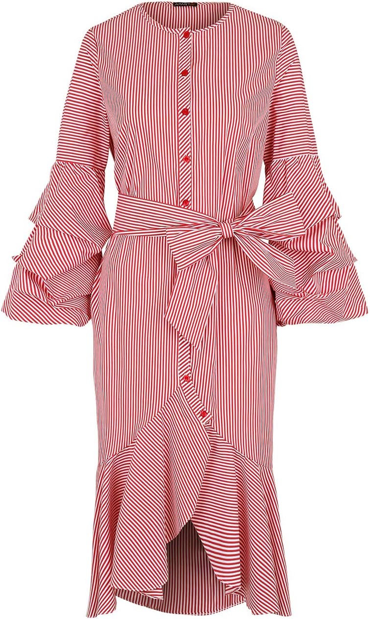 APART Fashion Damen Striped Dress Kleid 38 Rot (Rot-creme Rot-creme), 38 Rot (Rot-creme Rot-creme)