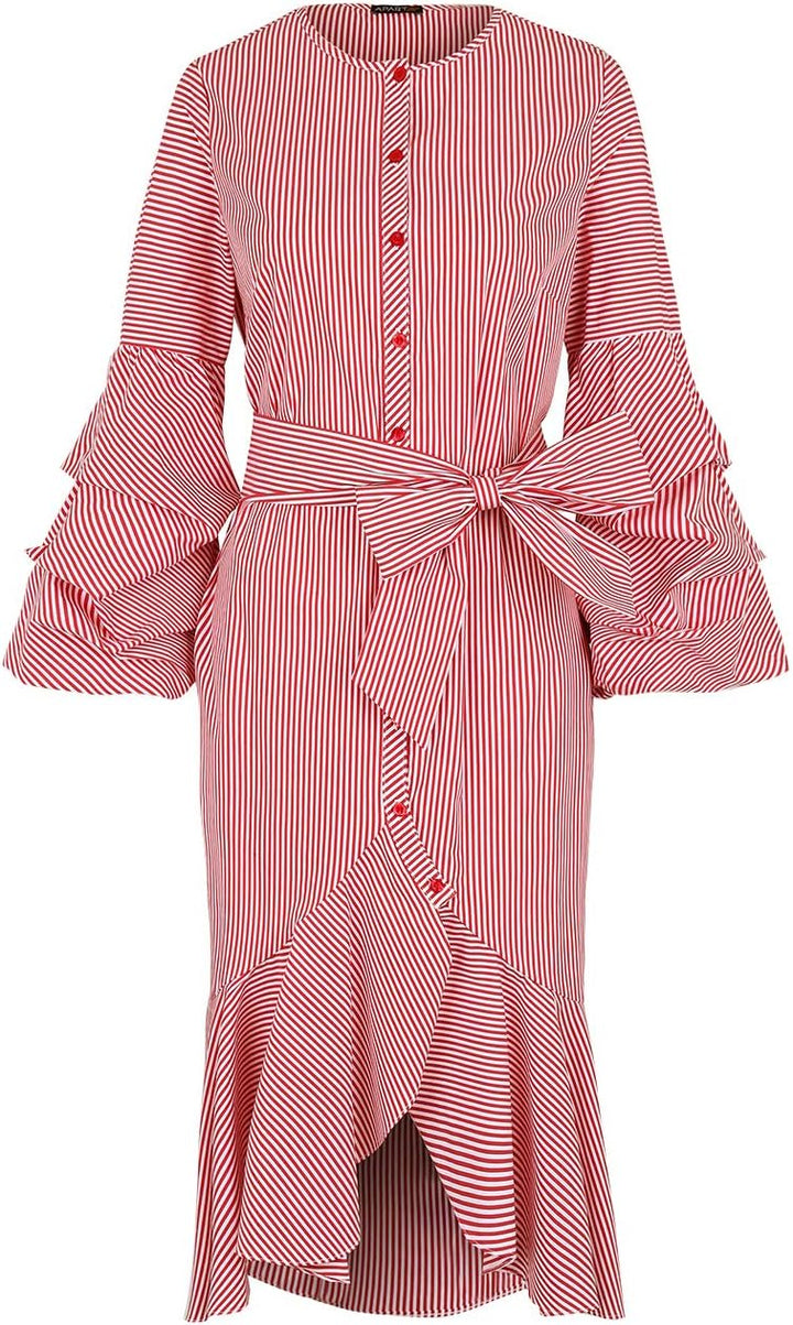 APART Fashion Damen Striped Dress Kleid 38 Rot (Rot-creme Rot-creme), 38 Rot (Rot-creme Rot-creme)