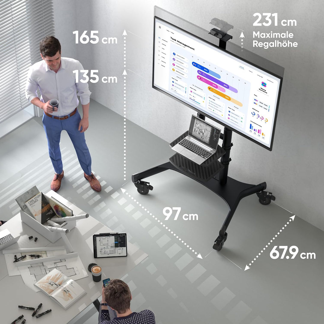 ONKRON Mobiler TV Ständer höhenverstellbar für 50” - 86” TVs bis zu 105 kg - Fernsehständer mit Roll