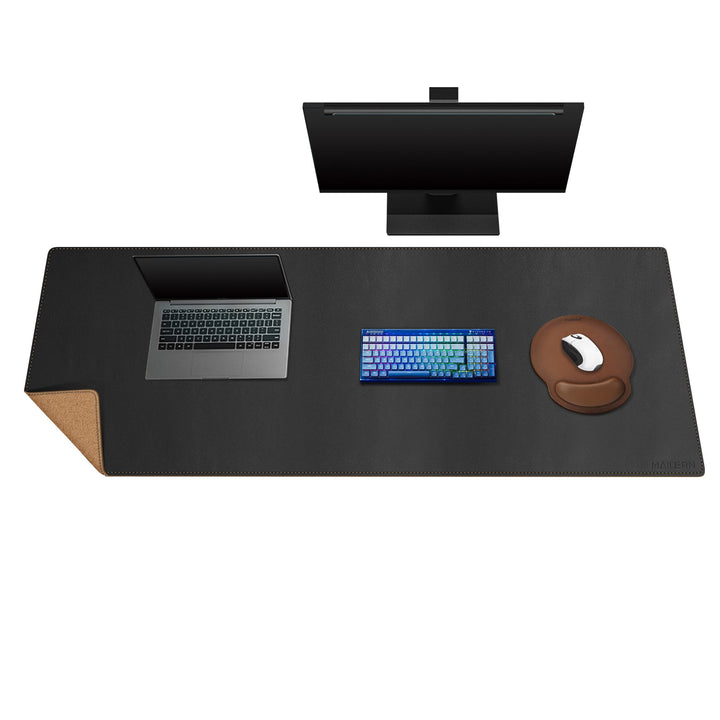 MAIDERN Schreibtischunterlage Leder & Kork, Doppelseitiges Schreibtischunterlage papier 150 x 50cm,