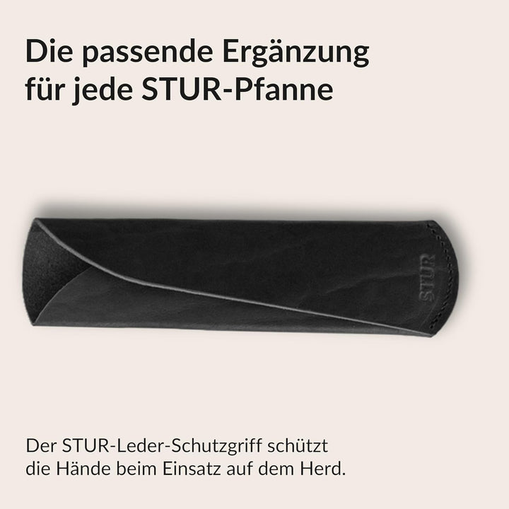 STUR - Griffschutz aus gegerbtem Echtleder – Pfannenstiel Hitzeschutz für Pfannen aus Eisen/Gusseise