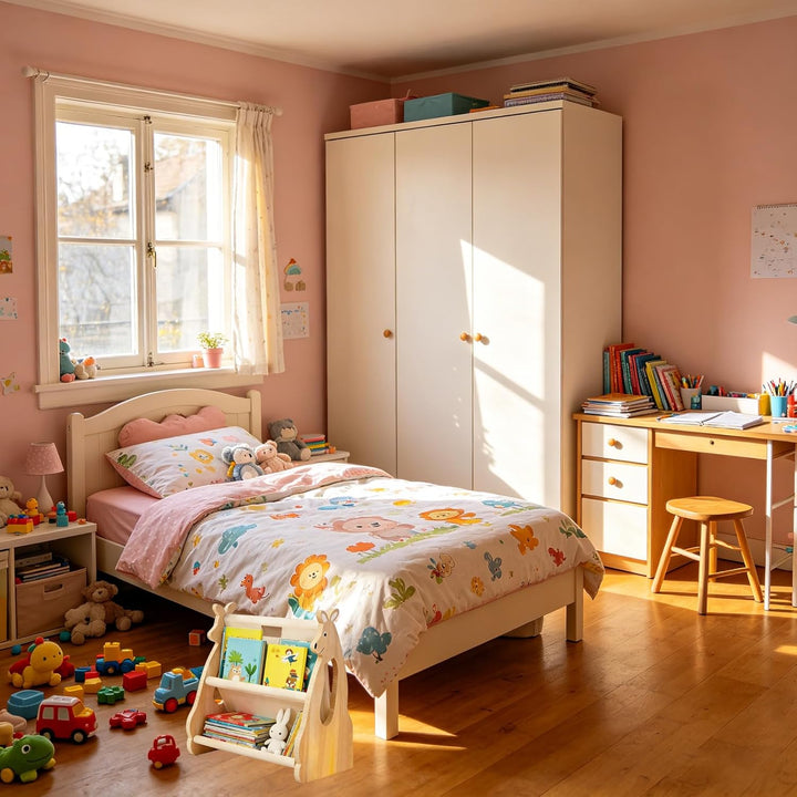 Bücherregal Kinder Holz, Bücherregal Deko, Doppelseitiges Holzregal mit Griff, Modern Holzregal für