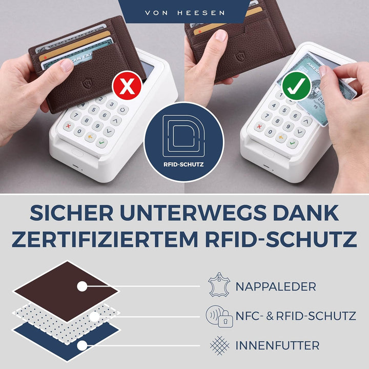 VON HEESEN® Echtleder RFID Kartenetui aus Nappa-Leder - 9 Fächer - Querformat Kreditkartenetui für D
