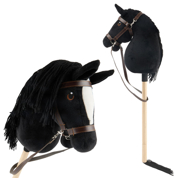 Bieco Hobby Horse Steckenpferd Rappe - Grösse S, mit Trense | Abnehmbarer Stock & Schweif, für Sprin