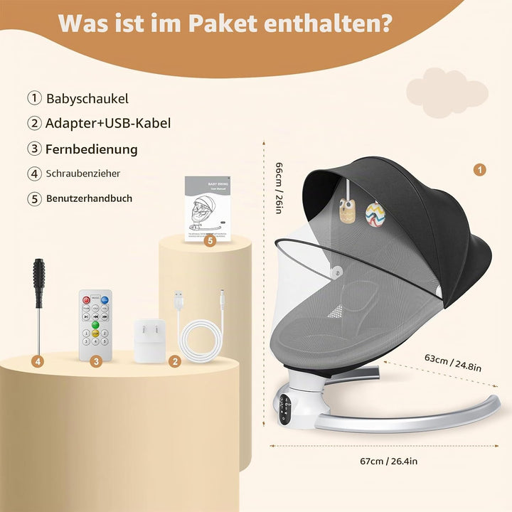 Babyschaukel Elektrisch,Helangel Elektronischer Baby Schaukelsitz mit Kabel und mit Bluetooth Elektr