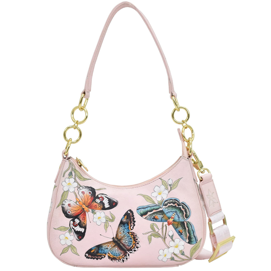 Anuschka Women's Hobobag aus Echtleder, handbemalt, kleine Grösse Butterfly Melody, Butterfly Melody