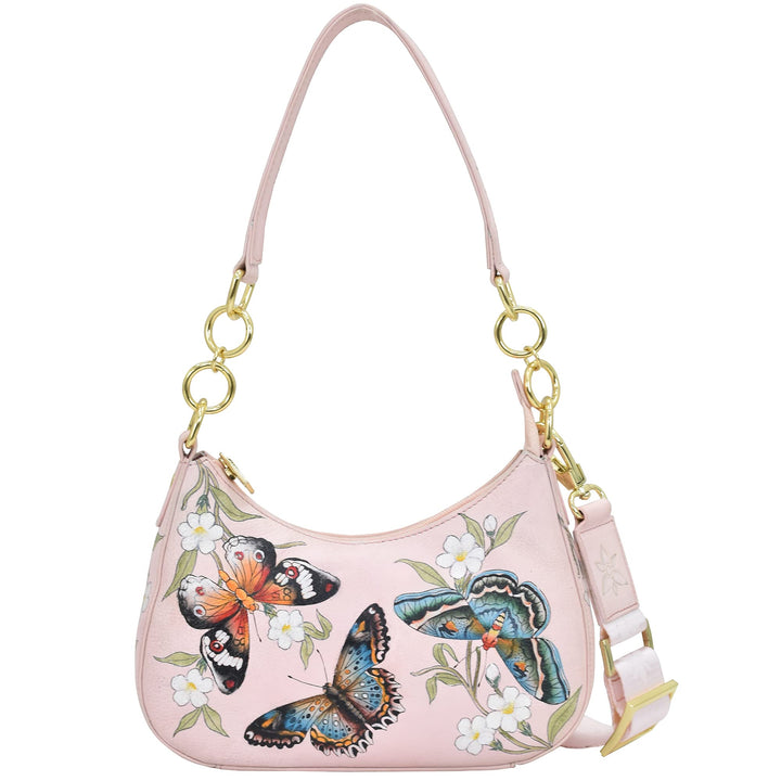 Anuschka Women's Hobobag aus Echtleder, handbemalt, kleine Grösse Butterfly Melody, Butterfly Melody