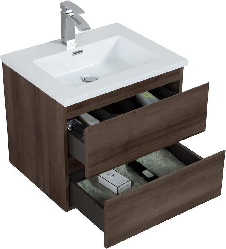 Badezimmer Badmöbel Set Angela 60cm - Braun Eiche - Unterschrank Schrank Waschbecken Waschtisch Brau