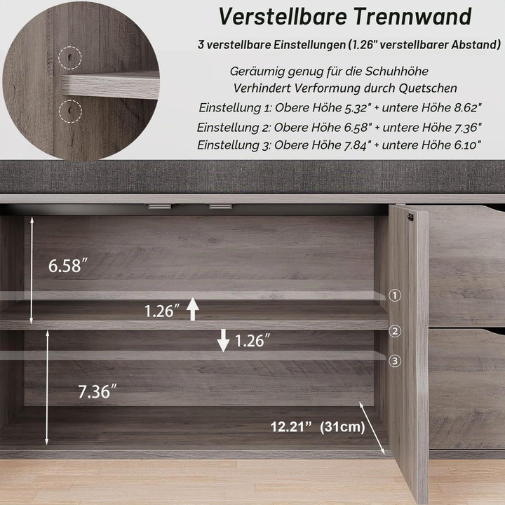 LVB Sitzbank mit Stauraum, Schuhregal mit Schublade, Gepolstert, Multifunktionale Schuhbank mit Sitz