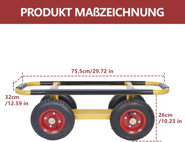 Bauholz Plattenwagen 300 kg Eisen Schwerlast Lasten Karre gelb | 75.5x32x26cm Transportwagen Dolly 4