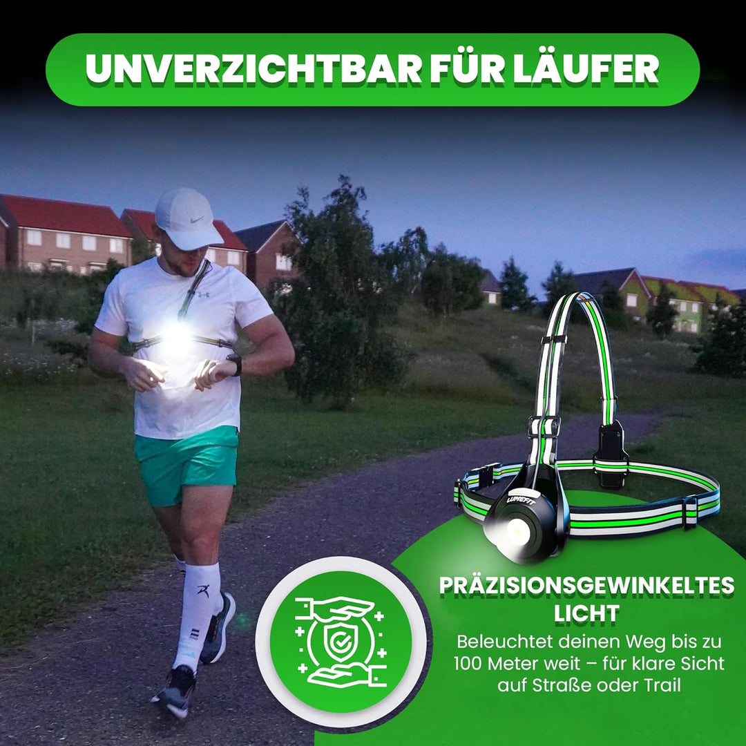 LUMEFIT Lauflicht mit Reflektoren, ideal zum Joggen und Laufen, mit 500 Lumen FrontTaschenlampe, 90°