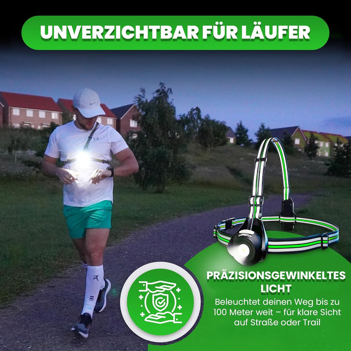 LUMEFIT Lauflicht mit Reflektoren, ideal zum Joggen und Laufen, mit 500 Lumen FrontTaschenlampe, 90°