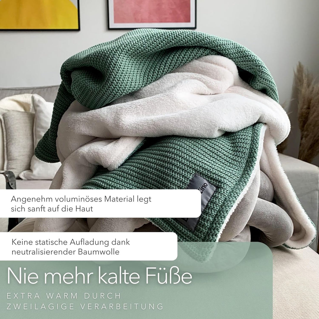 Kuscheldecke”Strick” 145 x 210 cm - Kuschlig warme Sofadecke Wohndecke aus extra weichem Wellnessfle