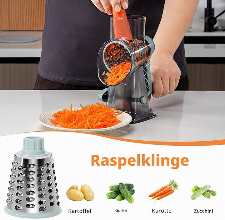 Cheese Grater, Käsereibe mit Kurbel, Trommelreibe, Gemüsehobel Reibe mit 3 Trommelklingen, manuell r