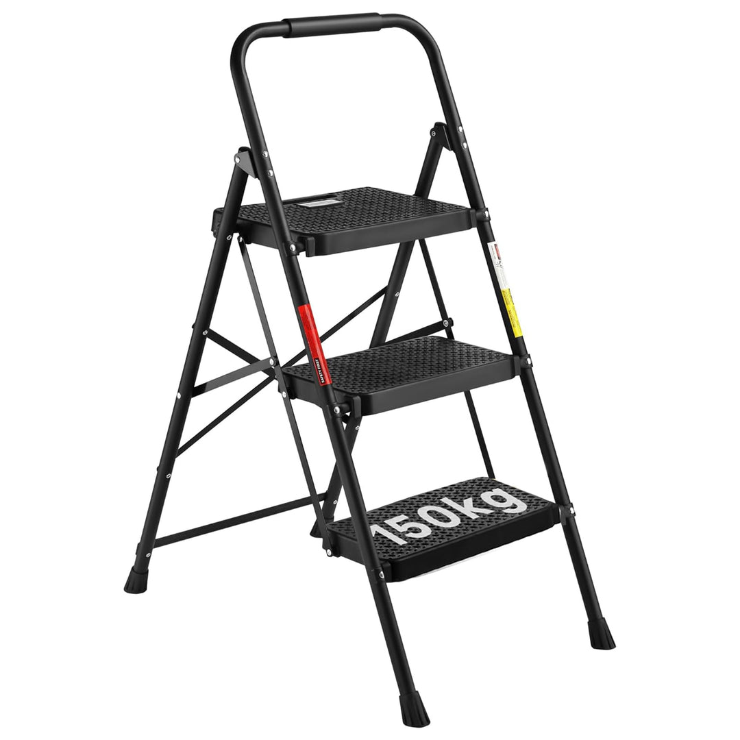 BONTEC Trittleiter 3 Stufen Klappbar, 272kg/600lbs Kapazität mit Breiten Anti-Rutsch-Pedalen, Faltba