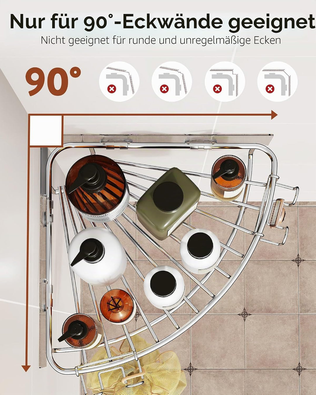 Orimade Eckablage Duschablage ohne Bohren, Selbstklebend Duschregal - Edelstahl - SUS304 Duschablage