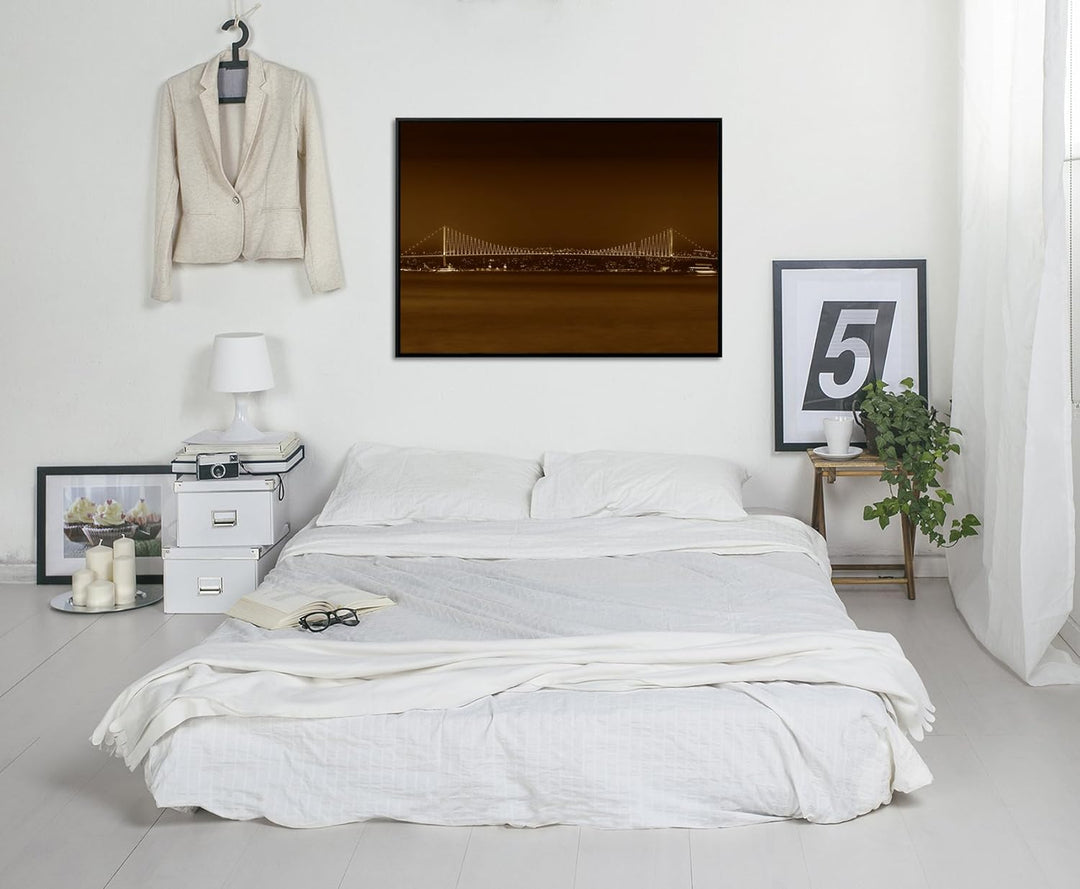 Paul Sinus Art 105x75cm Wandbild – Farbe Sepia - auf Leinwand inkusive Schattenfugenrahmen schwarz -