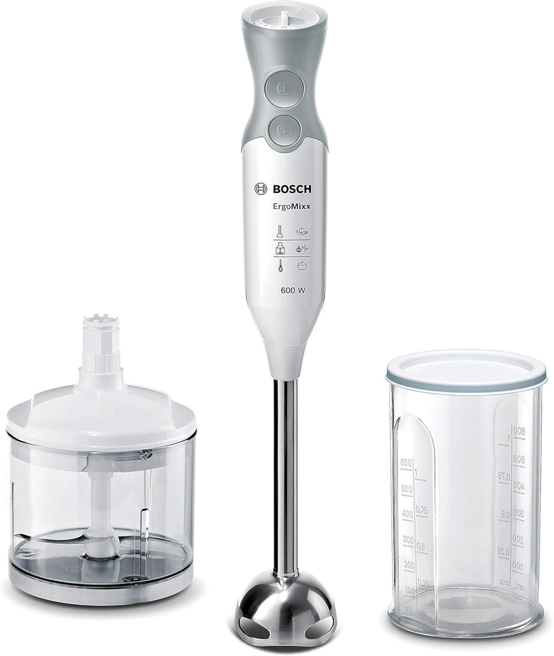 Bosch Stabmixer ErgoMixx MSM66120, Edelstahl-Mixfuss, Mix- und Messbecher, 4-Klingen-Messer, ergonom