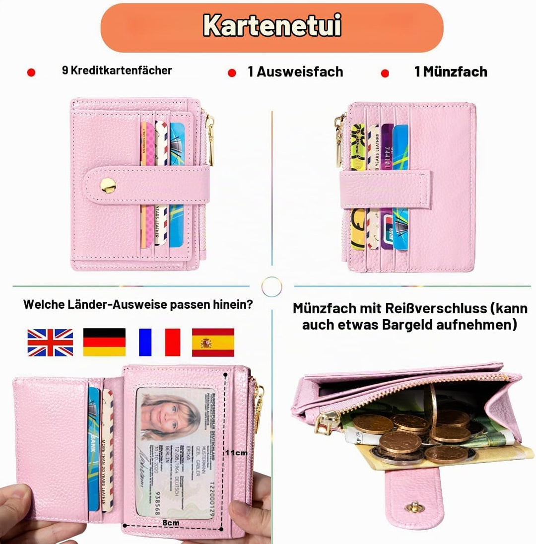 BTNEEU Kreditkartenetui Damen Echtes Leder Geldbörse Damen Klein RFID Schutz Kartenetui mit Münzfach