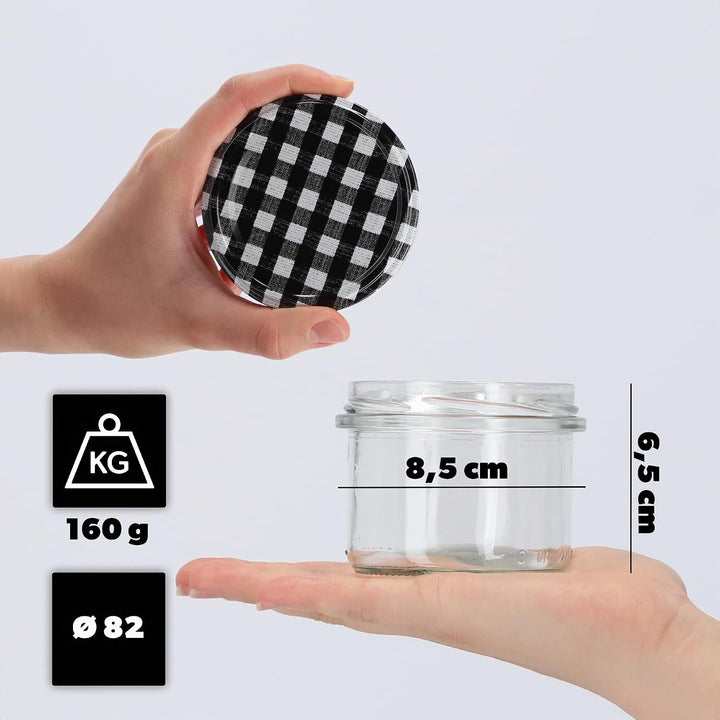 KADAX 20er Set Marmeladengläser 235ml TO82 Schwarz kariert, Einmachgläser Vorratsgläser Mason Jar mi