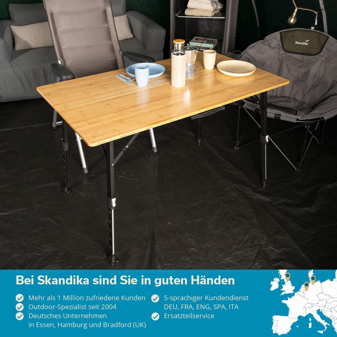 Skandika Campingtisch Tobro | Klapptisch mit Bambus Tischplatte, klappbar, stufenlos höhenverstellba