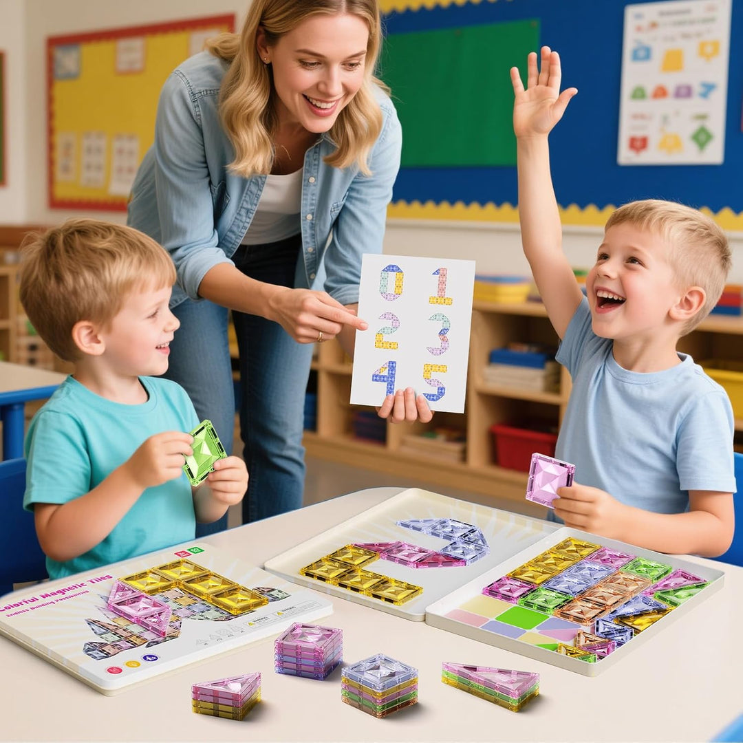 Magnetische Bausteine, 60 Teile Magnetspielzeug Tiles Magnetbausteine Kinder mit grossem Eisenkasten