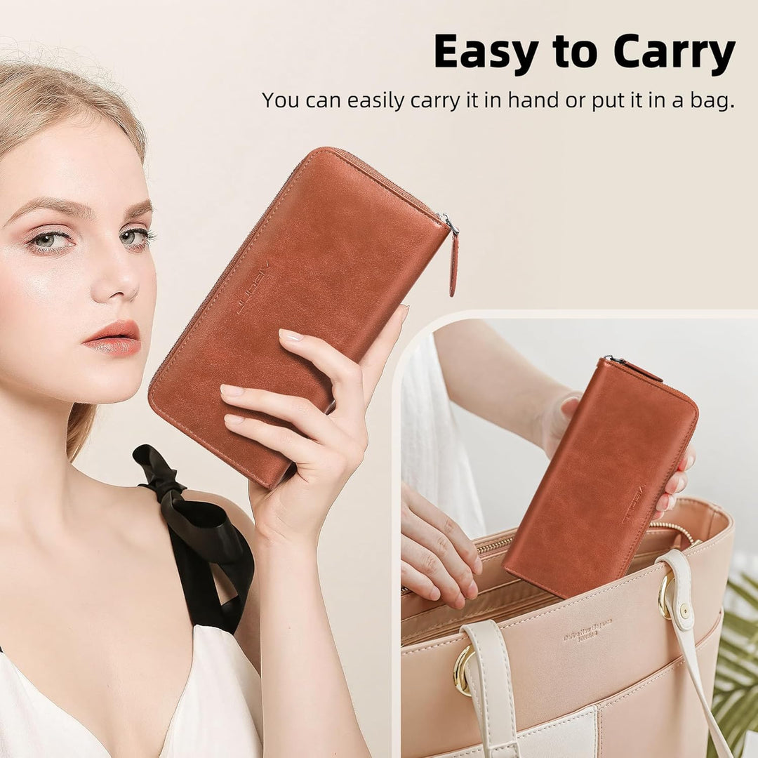 VISOUL Premium Brieftasche Echtleder/Italienisches Leder mit RFID-Schutz, XXL Geldbörse Braun L02, B