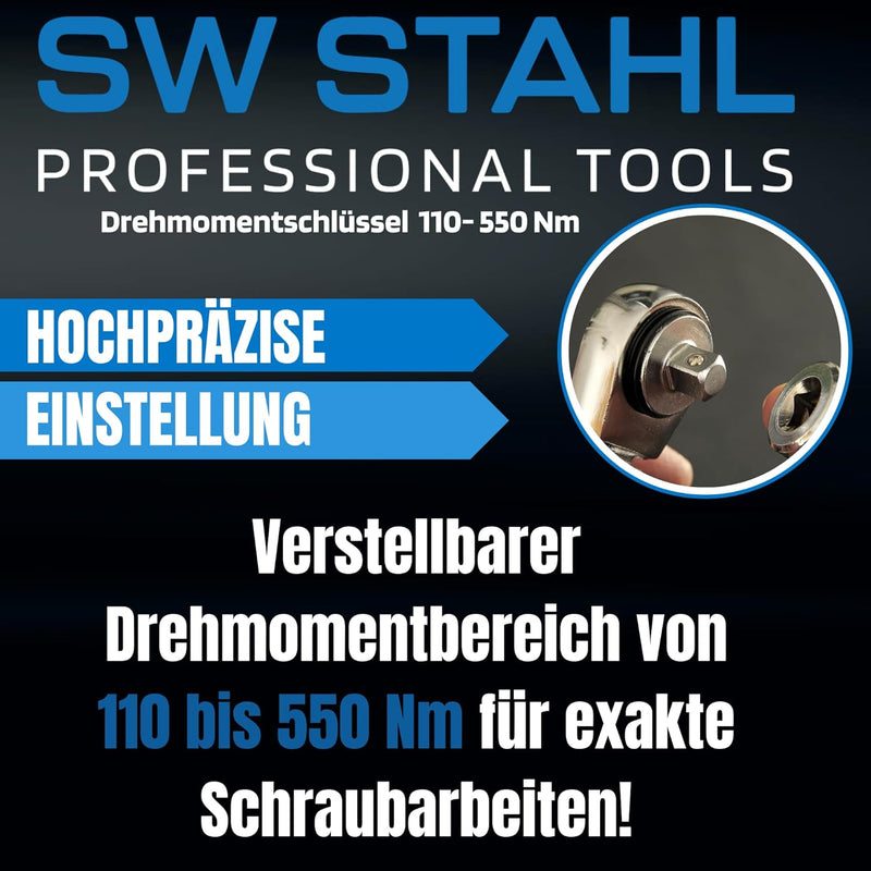 SW-Stahl 03822L Drehmomentschlüssel I 3/4 Zoll I 110-550 Nm I Links- und Rechtsanzug I Drehmomentsch