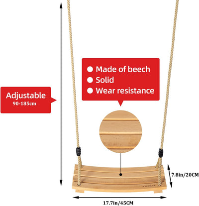 Holz Schaukelsitz für Kinder und Erwachsene, Garten schaukel mit Einstellbares Hanfseil, Schaukelsit