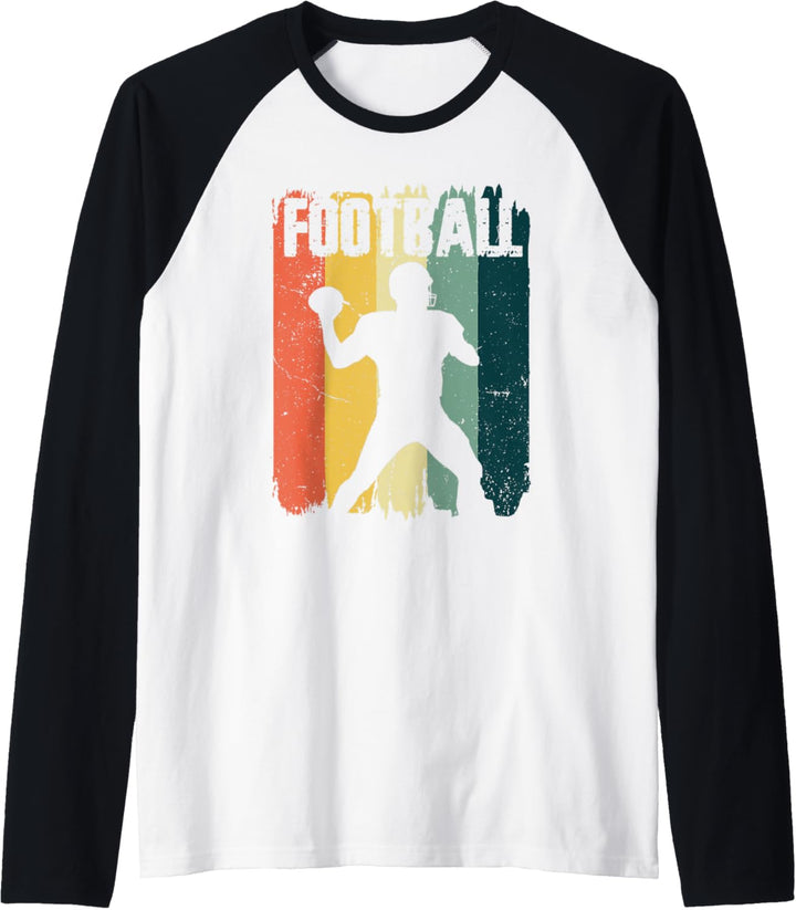 Fussball Sport, Retro Vintage Sonnenuntergang, Fussballspieler Raglan