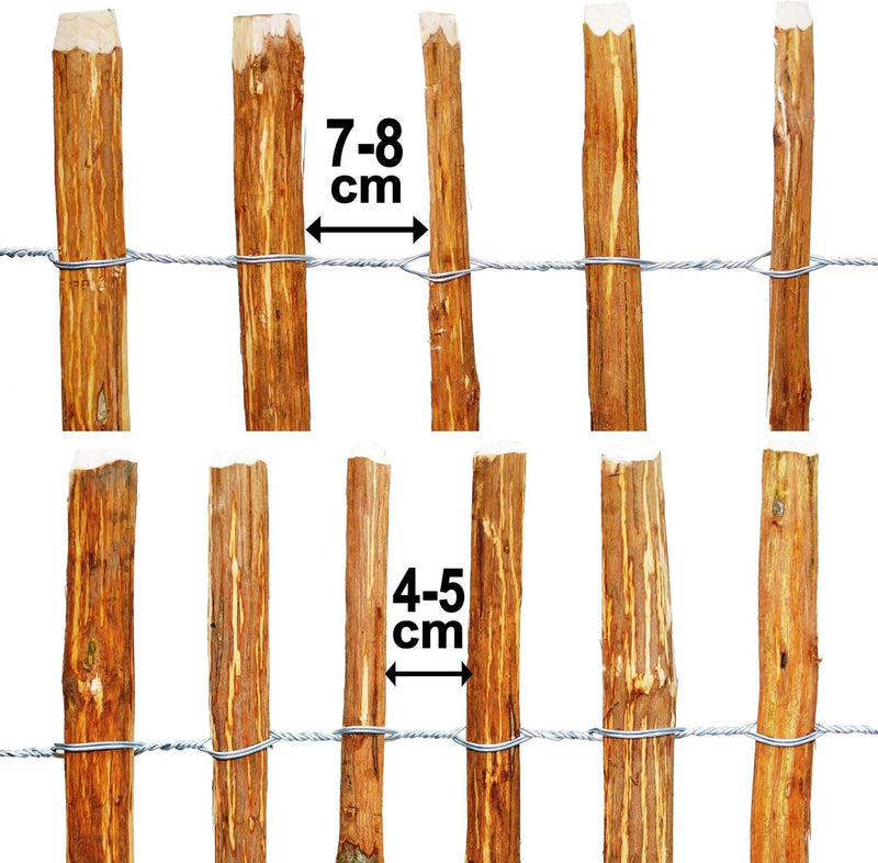 BOGATECO Staketenzaun Haselnuss Kastanie | Holz-Zaun 50 cm Hoch & 500 cm Lang | Lattennabstand 7-8 c